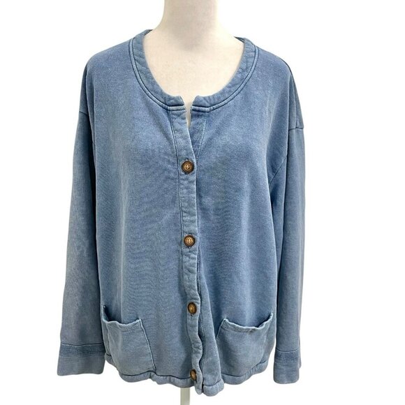 Poetry Hemp Organic Cotton Blend Sweater Cardigan Jacket Ocean Blue size 14 - Picture 1 of 6